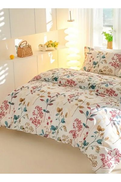 LUNA HOME Queen size 6-piece botanical red floral style duvet cover set 200x230cm.