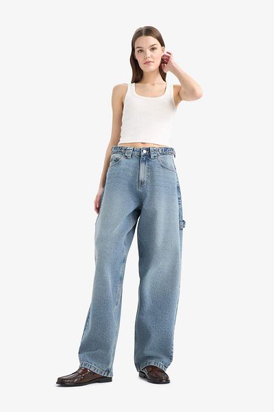 DeFacto Carpenter Fit Pantaloni lungi cu talie înaltă, cu picioare lungi, cu spălare de zăpadă E7783AX25AU