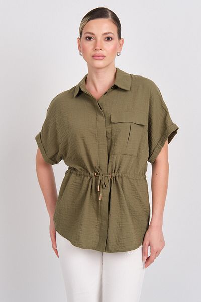 ONLY Women's Onlemia Waist Tied Short Sleeve Shirt 15352615 Khaki