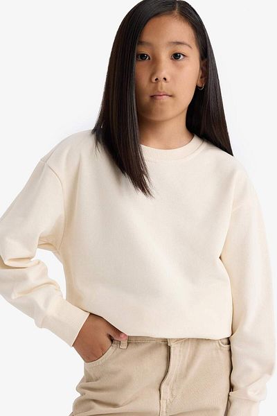 DeFacto Girl's Relax Fit Crew Neck Basic Plain Sweatshirt A2797A825Au