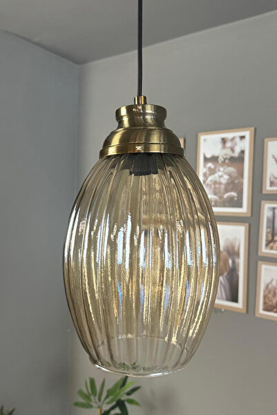 Bamyum Yolza Cam Bal Rengi Tekli Avize Kum Saati Başlık Retro Sarkıt Lamba Salon Aydınlatma