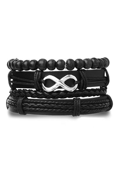 Choice ASL70461-5 4Pcs/ Set Braided Wrap Leather Bracelets for Men Vintage Life Tree Rudder Charm Wood Bead