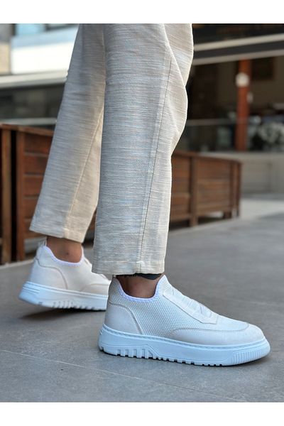 BOA Ba0911 Special Knitted Knitwear Leather Powder Detailed White Casual Sports Shoes
