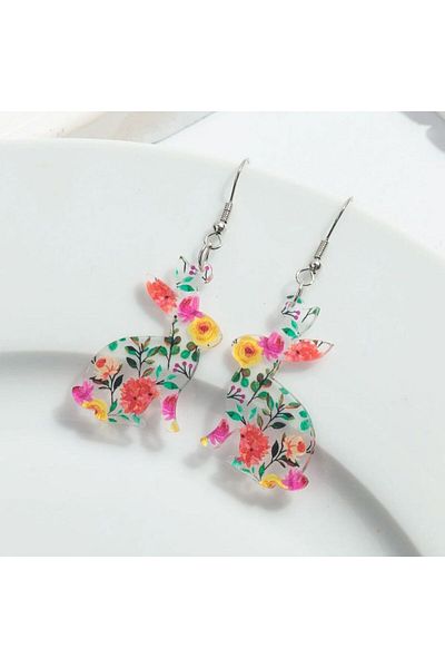 Choice rabbit Easter Colorful Transparent Rabbit Pendant Earrings for Women Girls Lovely Animal Rabbit Prin
