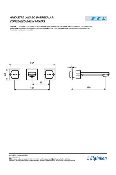 Eca Royal Built-In Sink Faucet Wall Mounted 3 Hole Straight Outlet Matte Black