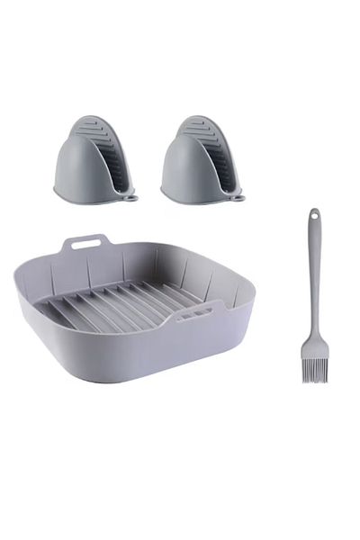 OEM Set of 4 air fryer accessories, silicone basket, 2 gloves and silicone brush, 20.5 x 20.5cm