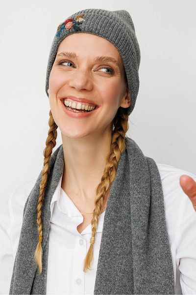 Desen Triko Women's Rococo Embroidery Embroidered Wool Beret Smoked