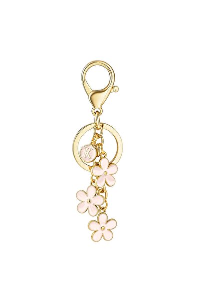 Choice سلسلة مفاتيح لطيفة على شكل حرف K مصنوعة من سبيكة معدنية مزينة بزهرة ور...