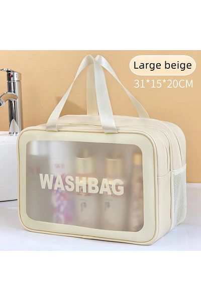 Choice Large beige Dry-wet separation double transparent PU makeup bag portable washing bag cosmetic storag