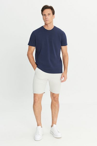 AC&Co / Altınyıldız Classics Ανδρικό μπλουζάκι με λαιμόκοψη με λεπτή εφαρμογή από βαμβακερό Navy Blue