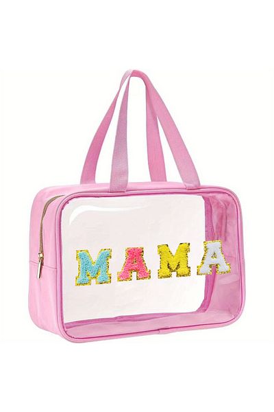 Choice Pink MAMA 1pcs Makeup Bag, Pvc Transparent Handbag, Large Capacity Waterproof Storage Bag, Travel