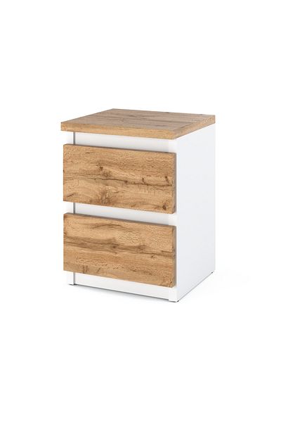 Meble Szafka Nocna Biała Dąb Wotan 30 CM 2S Stolik Nocny Do Sypialni