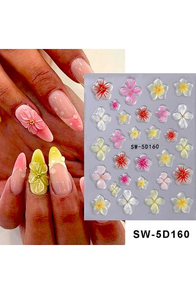 Choice SW-5D160 5D Orchid Rose Flower Nail Sticker Decals Simple Floral Embossed DIY Self-adhesive Nail Art