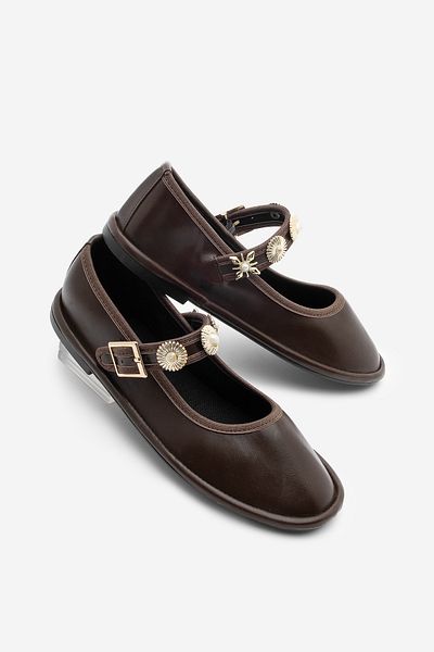 Marjin Γυναικεία μπαλαρίνα με χρυσή αγκράφα Semura Brown