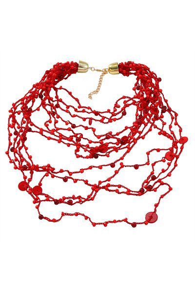 Choice red Vedawas Beaded Shell Necklace,Bohemian Handwoven Beaded Shell Multilayer Banquet Wedding Party A