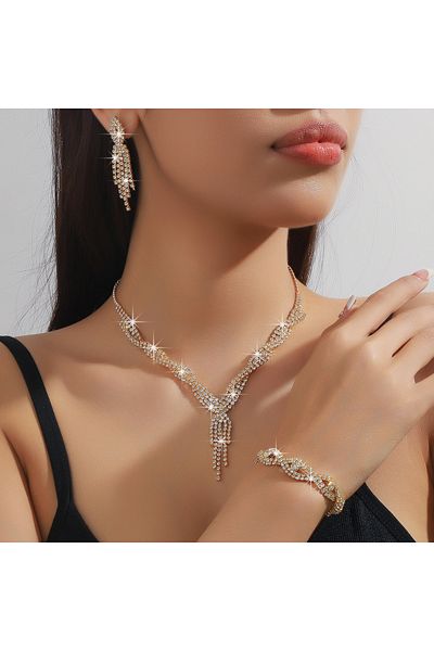 Choice ZT8927-Golden 4PC Women's Fashion Copper Claw Chain Hollow Tassel Necklace Earrings Bracelet Jewelry