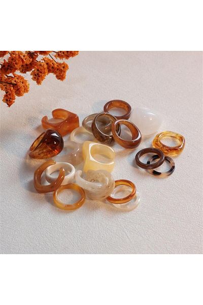 Choice resizable Multicolour 20 piece set of colorful dyed pattern resin ring set for women's bohemian styl