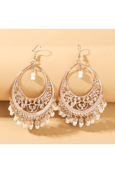 Choice ZT1914-Golden 2pcs Bohemian hollowed out rice bead tassel women's earrings for vacation and personal