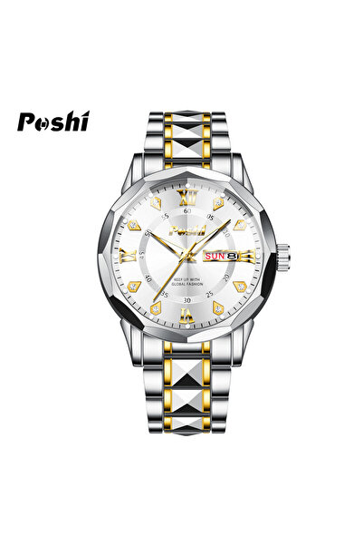 Choice ساعة POSHI الفضية للرجال، ساعة كوارتز أنيقة للأعمال، مقاومة للماء، أصل...