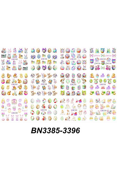 Choice 1pcs BN3385-3396 12 Design Easter Day Water Nail Sticker Cartoon Bunny & Chicken Nail Decals Cute Eg