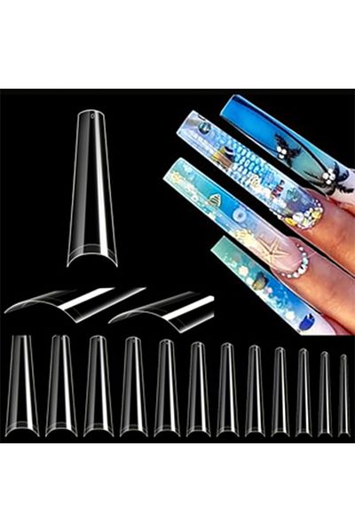 Choice Beige 504PCS Clear Extra Long Tapered and 3XL NO C Curve Coffin Nail Tips for Acrylic Nails Professi