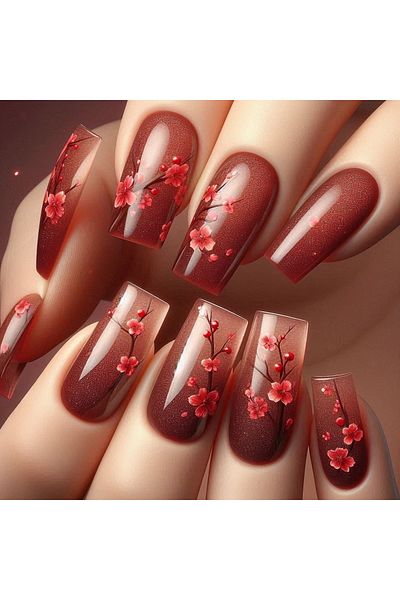 Choice 2194 24pcs/set Medium Long fake nails for Spring summer beautiful flowers mushroom bees cute almond
