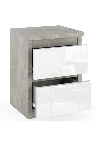 Meble Concrete Nightstand White Gloss 30 CM 2S Nightstand For Bedroom