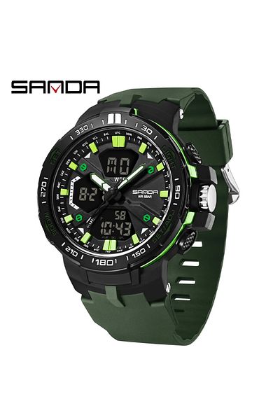Choice Green SANDA New 3333 Fashion Men's Electronic Watch Outdoor Sports Multi functional Waterproof LED S