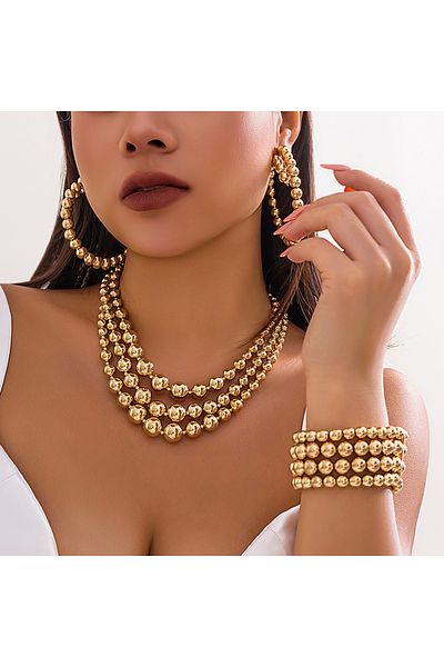 Choice Set 3Pcs/Set Exaggerated CCB Material Big Ball Necklace Bracelet Earring Set for Women Punk Chunky T