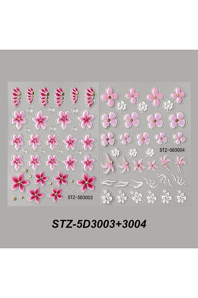Choice STZ-5D3003-3004 5D Pink Blossom Floral Nail Stickers Spring Summer Cute Petal Nail Sliders Bronzing
