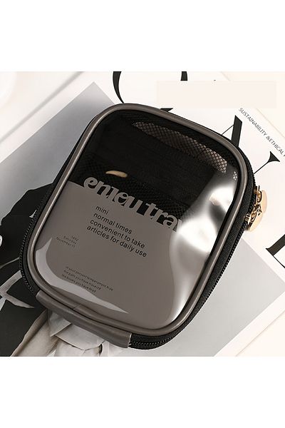 Choice 15x12CM black Transparent Travel Cosmetic Bag, Portable Mini Waterproof Cosmetic Lipstick Storage Ba