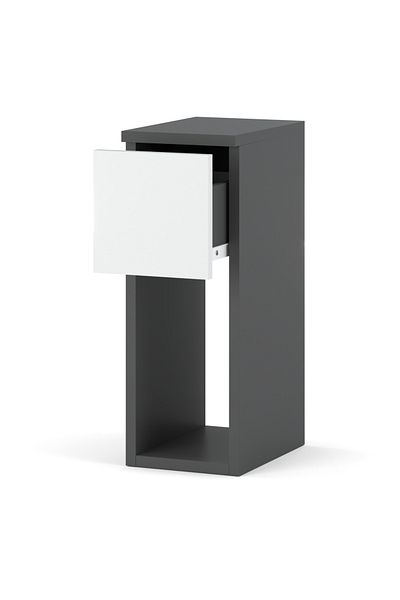 Meble Noptieră îngustă 20 cm, gri și alb, pentru dormitor, Nakastlik Loft