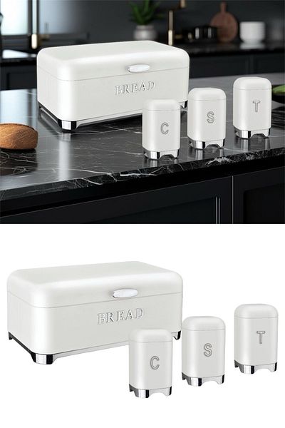 Bayev Cuisine White Metal Bread and Spice Storage Set - Bread and Spice Rack 0043