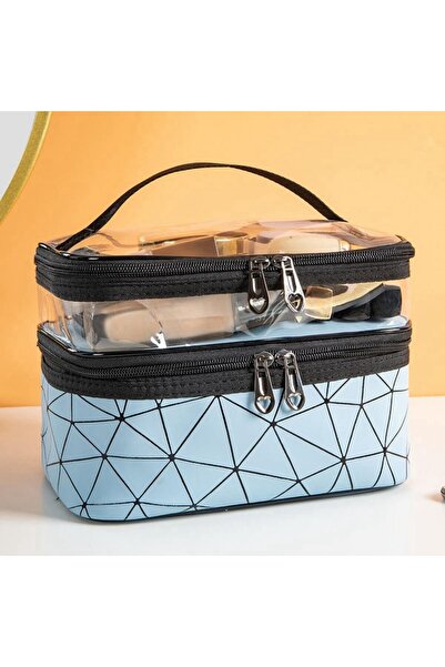 Choice حقيبة مكياج زرقاء مزدوجة محمولة بسعة كبيرة النسخة الكورية من Ringer أد...