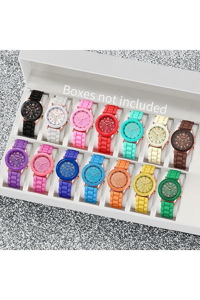 Choice 14PCS Set No Box 14PCS Fashion Women Watches Casual Silicone Band Arabic Dial Ladies Quartz Watch Se