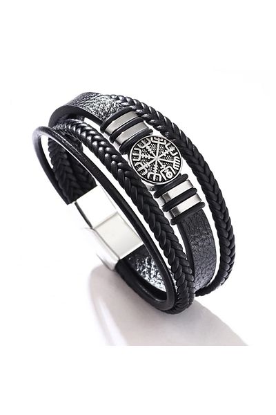 Choice YA1238-1 23cm Trendy Norse Viking Men Bracelet Fashion All-match Multi-layer Braided Leather Bracele