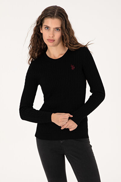 U.S. Polo Assn. Kadın Siyah Bisiklet Yaka Basic Kazak 50313626-VR046