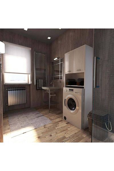 Meble Szafka Nad Pralkę Biała Połysk 64 CM Szafka Łazienkowa Stojąca Słupek