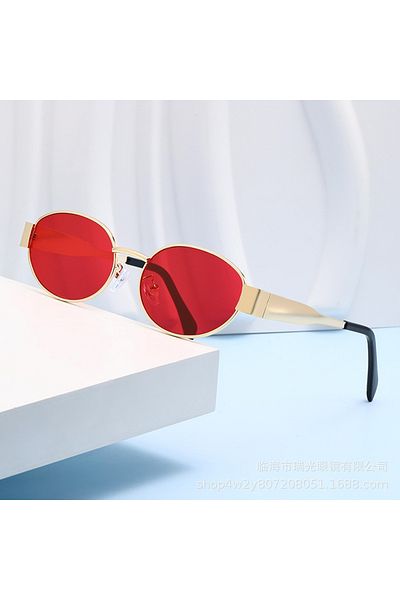 Choice red Fashion Oval Sunglasses Women Retro Trend Outdoor Metal Sun Glasses High Quality Classic Men Lux