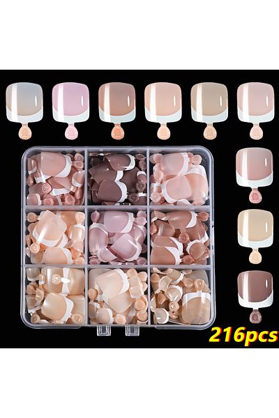 Choice TD245 216/120Pcs French Press on Toenails 9Colors Short Square False Nail Tips Glossy Nude/Pink/Brow