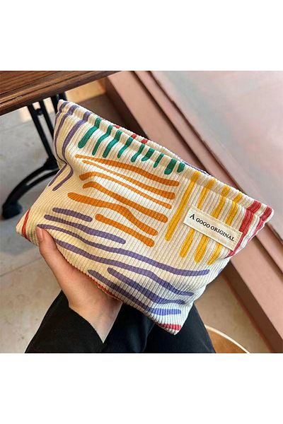 Choice Colored as picture Colorful Stripes Corduroy Cosmetic Bag Portable Travel Toiletry Bag Skincare Sund