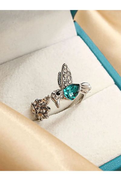 Choice resizable Silver Elegant Natural Blue Stone Adjustable Hummingbird Rings for Women Glass Filled Ring
