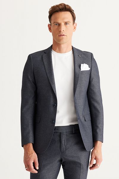 AC&Co / Altınyıldız Classics Men's Navy Blue Extra Slim Fit Slim Fit Mono Collar Patterned Suit