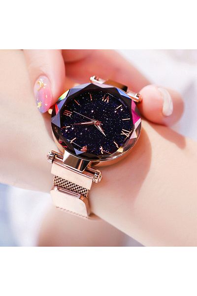 Choice Rose Gold Womens Fashion Starry Sky Watches Magnet Buckle Mesh Belt Diamond Quartz Watch Women Dress