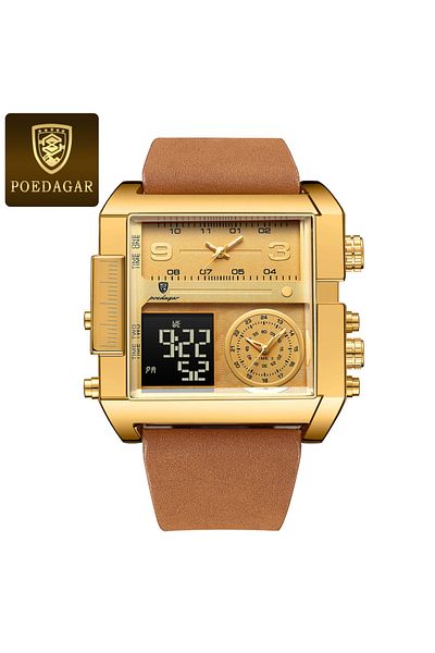 Choice 997 Gold Brown POEDAGAR Luxury Sports Man Watch Waterproof Luminous Date Week Men Watch Digital Mult