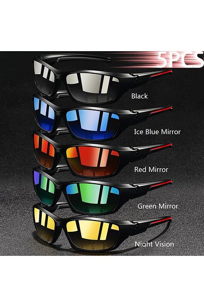 Choice Blac-Blu-Red-Gre-Nig 5 Pieces Fashion Vintage Fishing Cycling Sports Sunglasses Men Women Running Mo