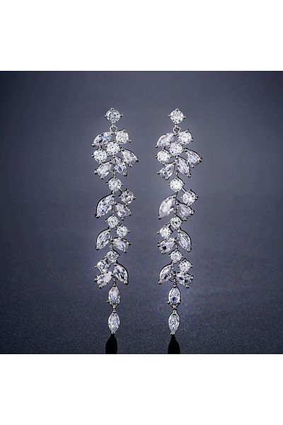 Choice Sliver Color B ZAKOL AAA Cubic Zirconia Leaf Long Dangle Earrings for Women Elegant Bridal Wedding E