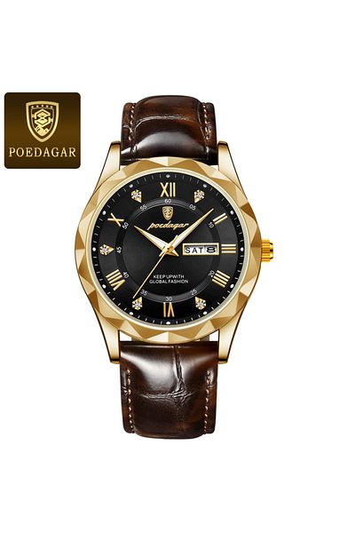Choice 615 All Gold Black L POEDAGAR Top Brand Luxury Man Watches Waterproof Luminous Date Week Sports Men'