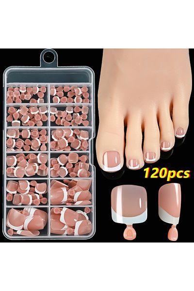 Choice TD245-B4 120Pcs 9-Colors French Fake Toenails Summer Short Sqaure Press On Toe Nails Tips Glossy Nud