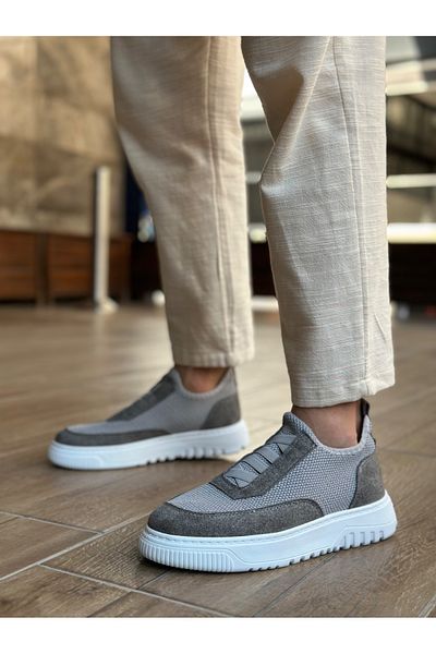 BOA Ba0911 Special Knitted Knitwear Leather Powder Detailed Gray Casual Sports Shoes